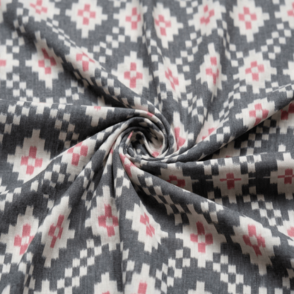 White & Grey Design Fine Quality Handloom Cotton Ikat Fabric for Dress Material | Width: 44"