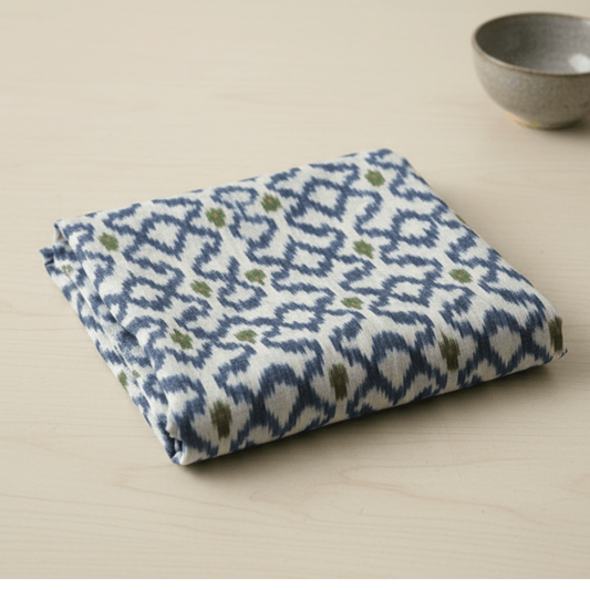 Blue & Green Fine Quality Cotton Handloom Ikat for Dress Material | Width: 44"