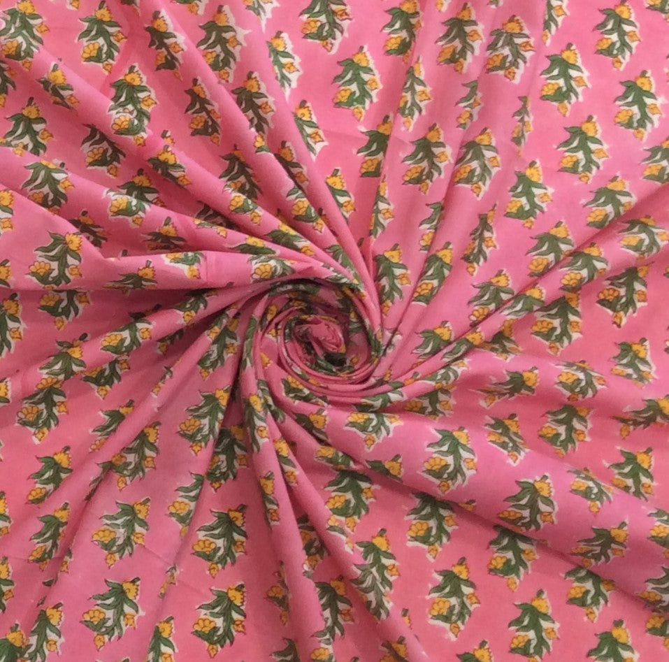 Pink Color Handblock Print Cotton Voile Fabric (SKU: HB-2)
