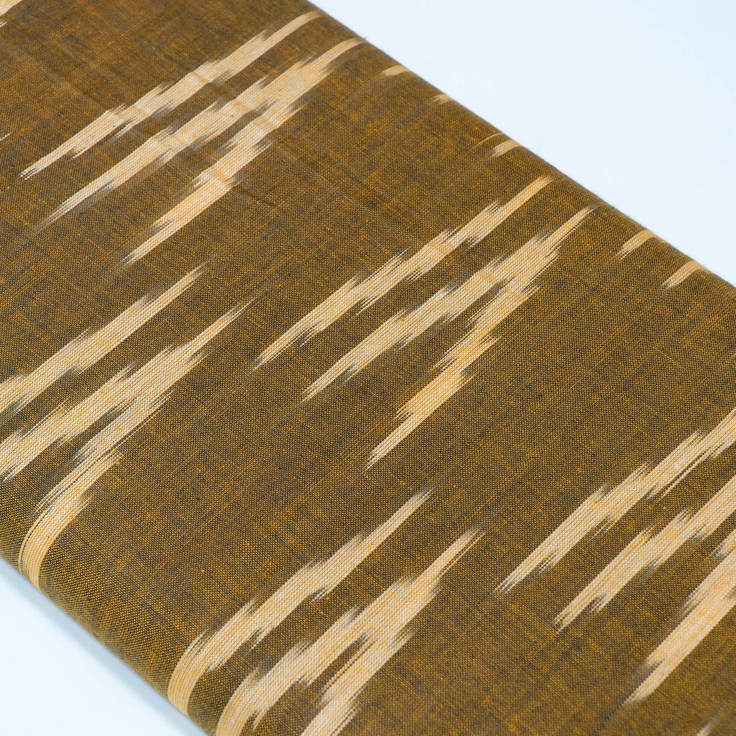 Green, Beige Cotton Handloom Ikat Fabric for Dresses | Width: 44"