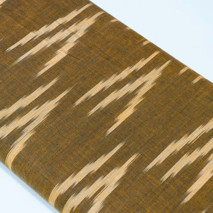 Green, Beige Cotton Handloom Ikat Fabric for Dresses | Width: 44"