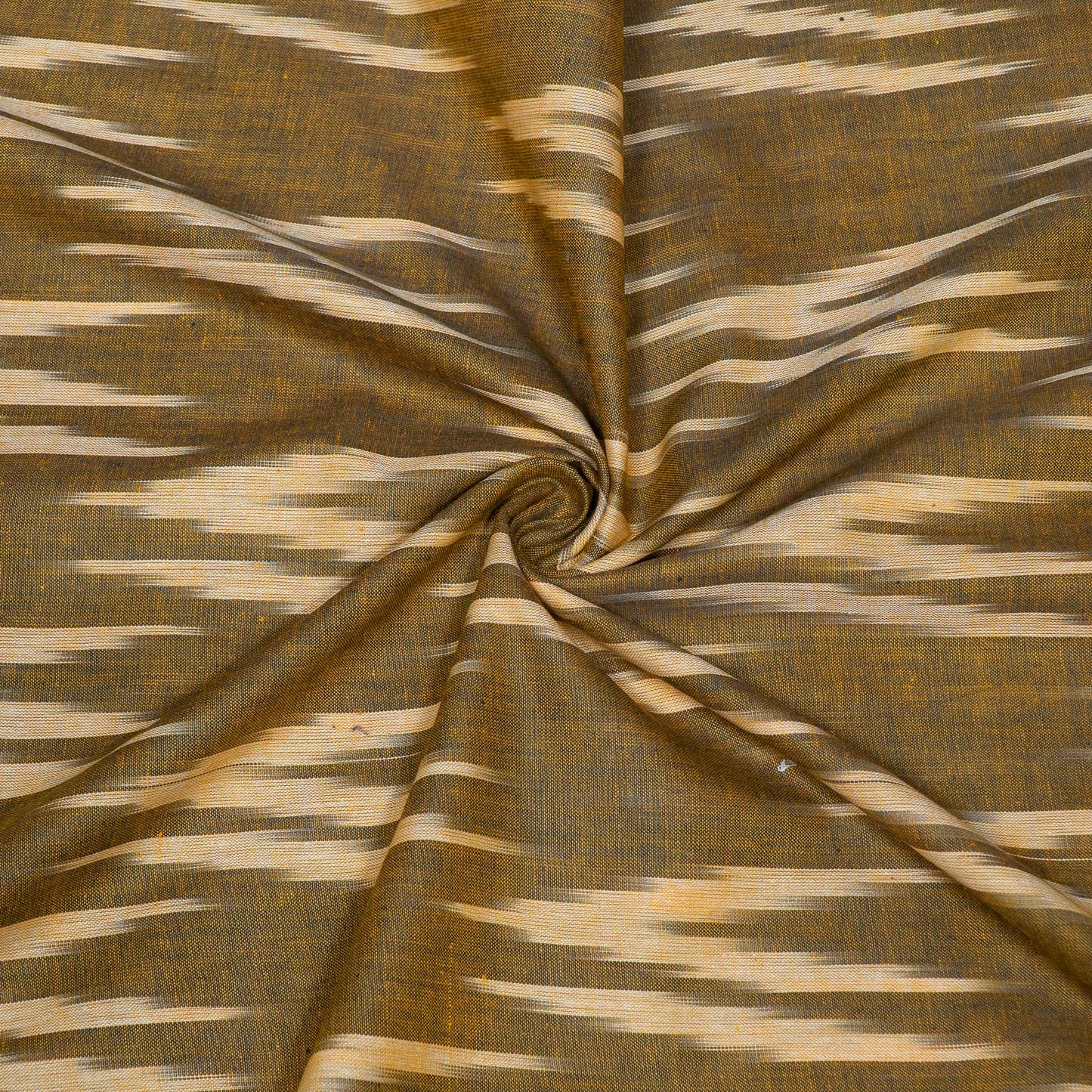 Green, Beige Cotton Handloom Ikat Fabric for Dresses | Width: 44"