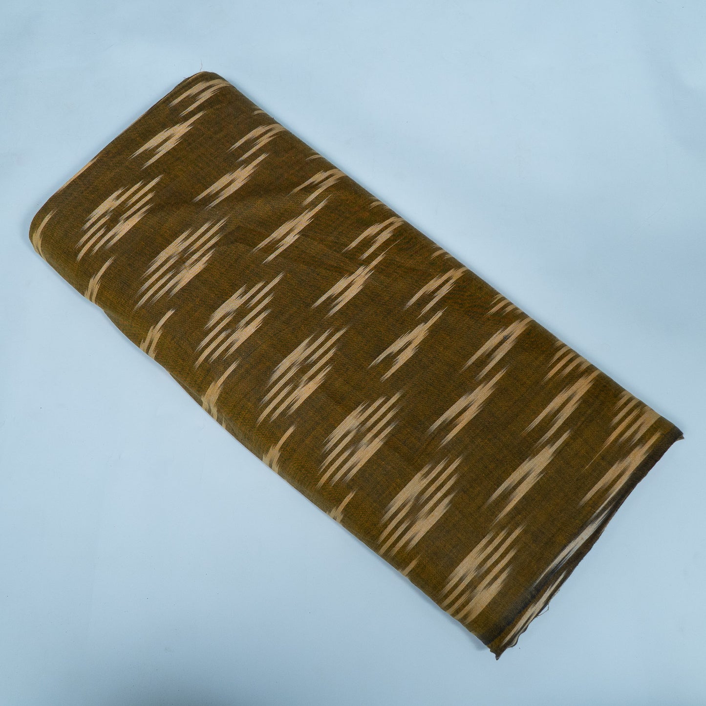 Green, Beige Cotton Handloom Ikat Fabric for Dresses | Width: 44"
