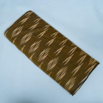 Green, Beige Cotton Handloom Ikat Fabric for Dresses | Width: 44"