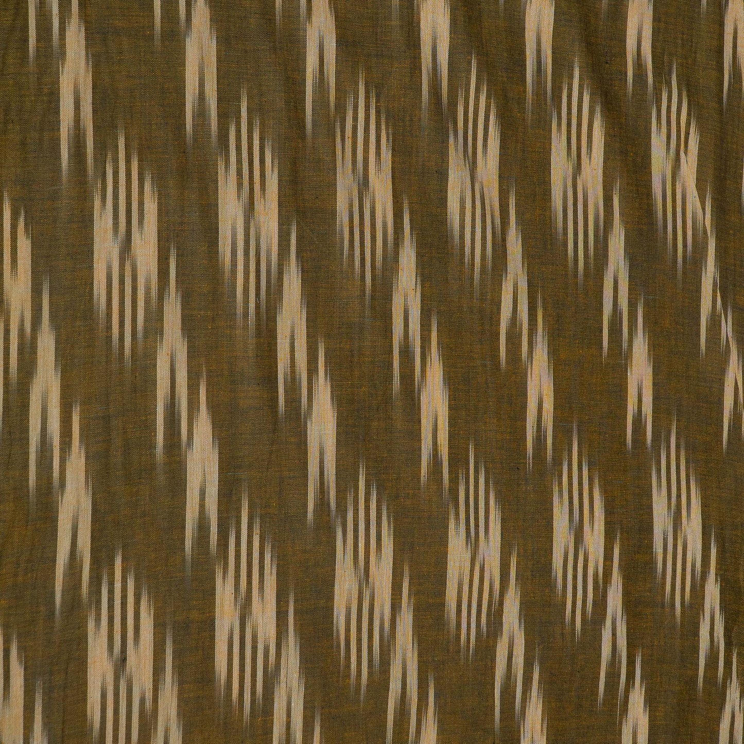 Green, Beige Cotton Handloom Ikat Fabric for Dresses | Width: 44"