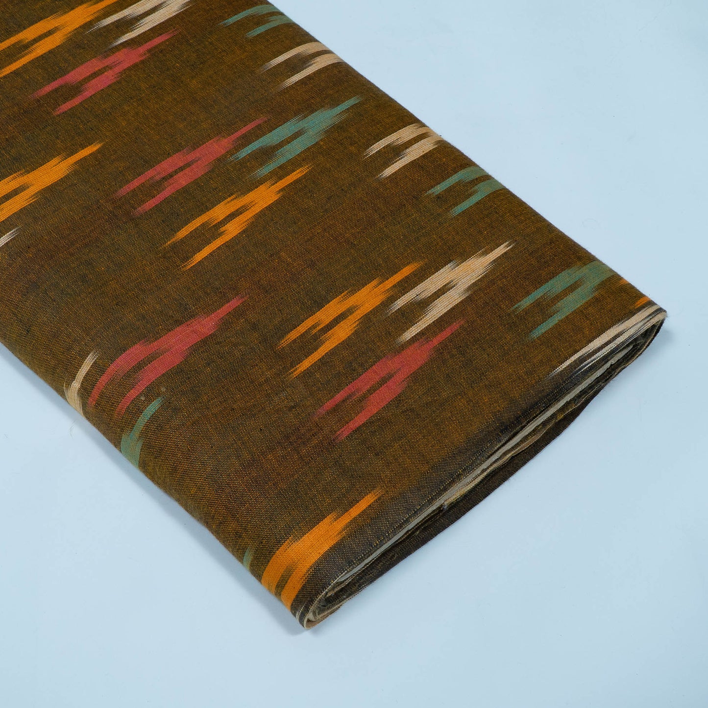 Green And Yellow Cotton Handloom Ikat Fabric for Dresses | Width: 44"