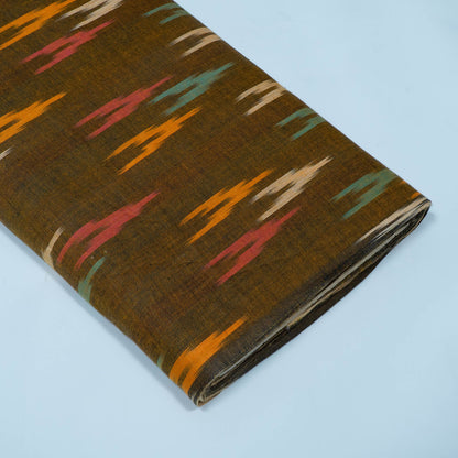 Green And Yellow Cotton Handloom Ikat Fabric for Dresses | Width: 44"