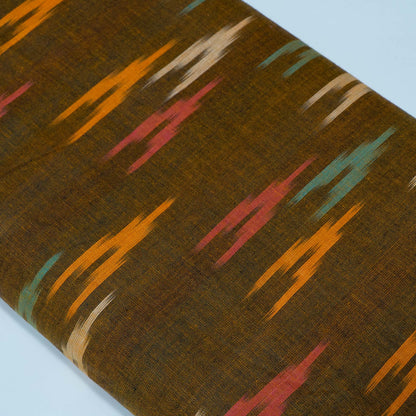 Green And Yellow Cotton Handloom Ikat Fabric for Dresses | Width: 44"