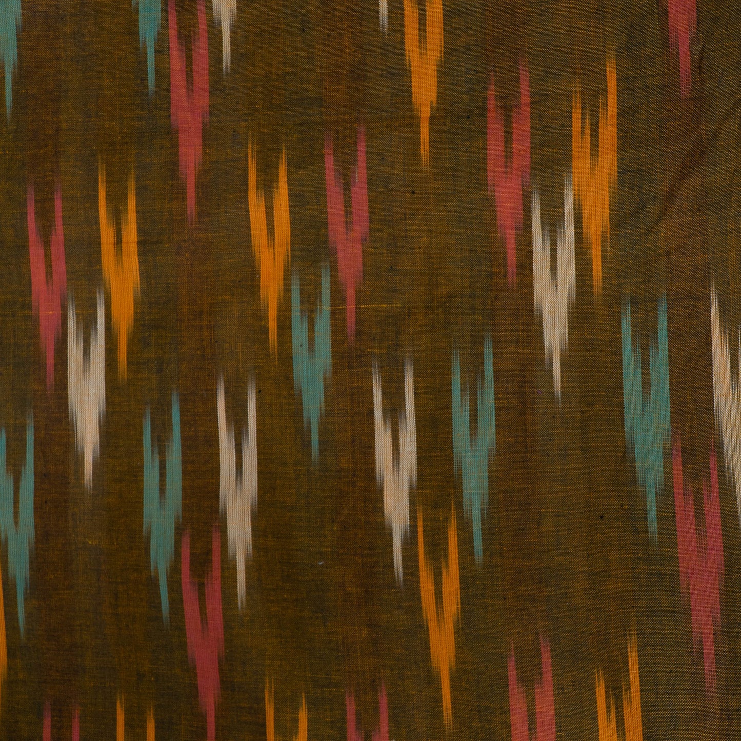 Green And Yellow Cotton Handloom Ikat Fabric for Dresses | Width: 44"