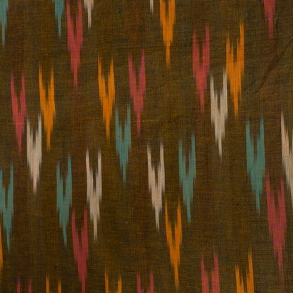 Green And Yellow Cotton Handloom Ikat Fabric for Dresses | Width: 44"