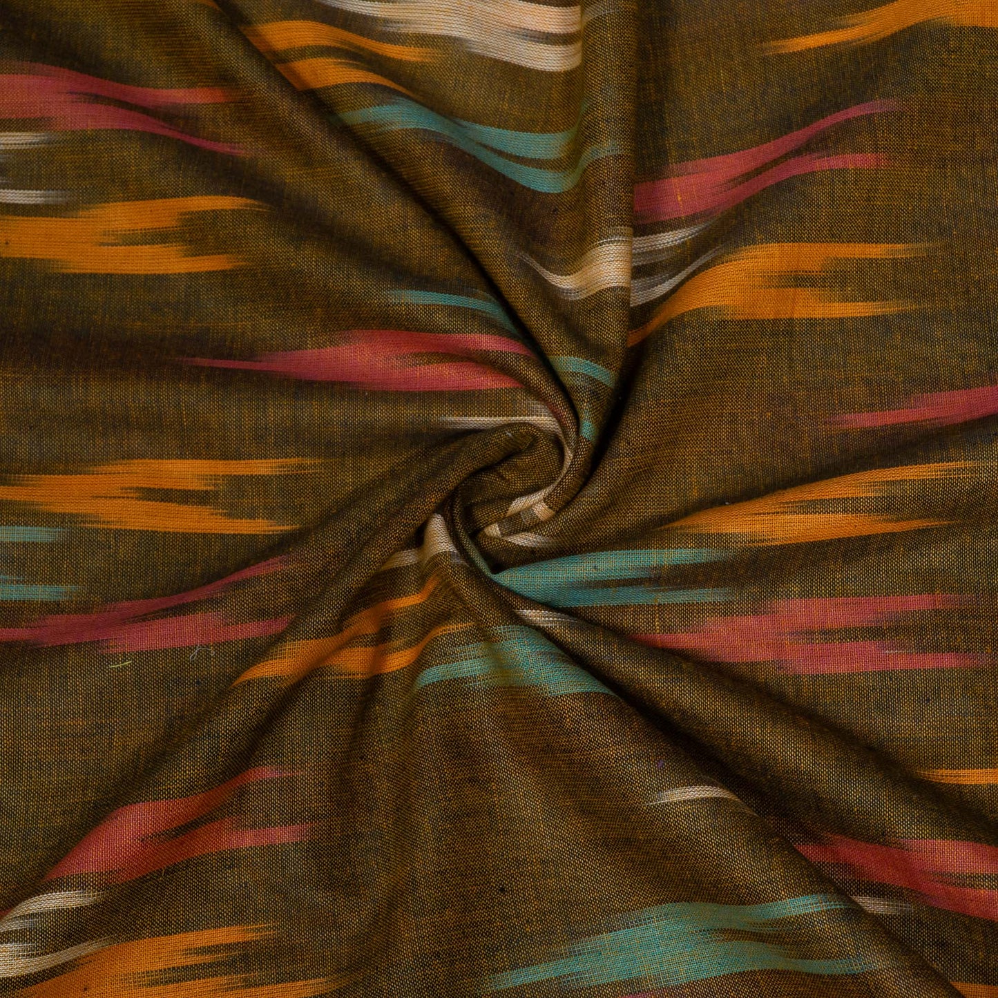 Green And Yellow Cotton Handloom Ikat Fabric for Dresses | Width: 44"