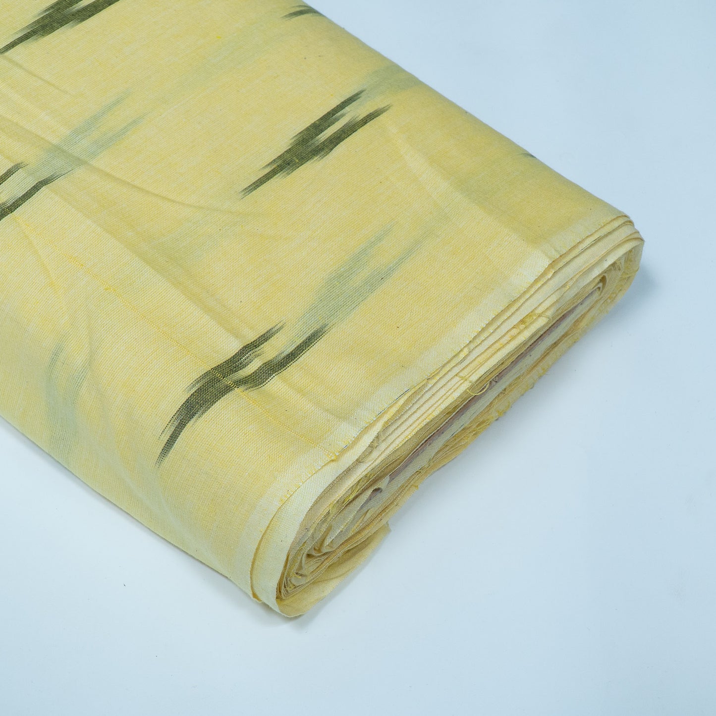 Yellow & Green Design Cotton Ikat Fabric for Dress Material | Width: 44"