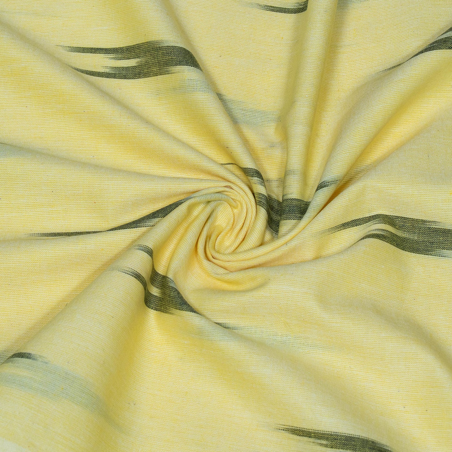 Yellow & Green Design Cotton Ikat Fabric for Dress Material | Width: 44"