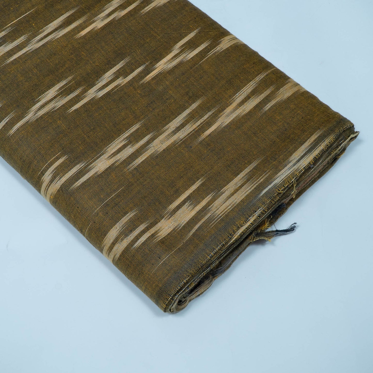 Green, Beige Cotton Handloom Ikat Fabric for Dresses | Width: 44"
