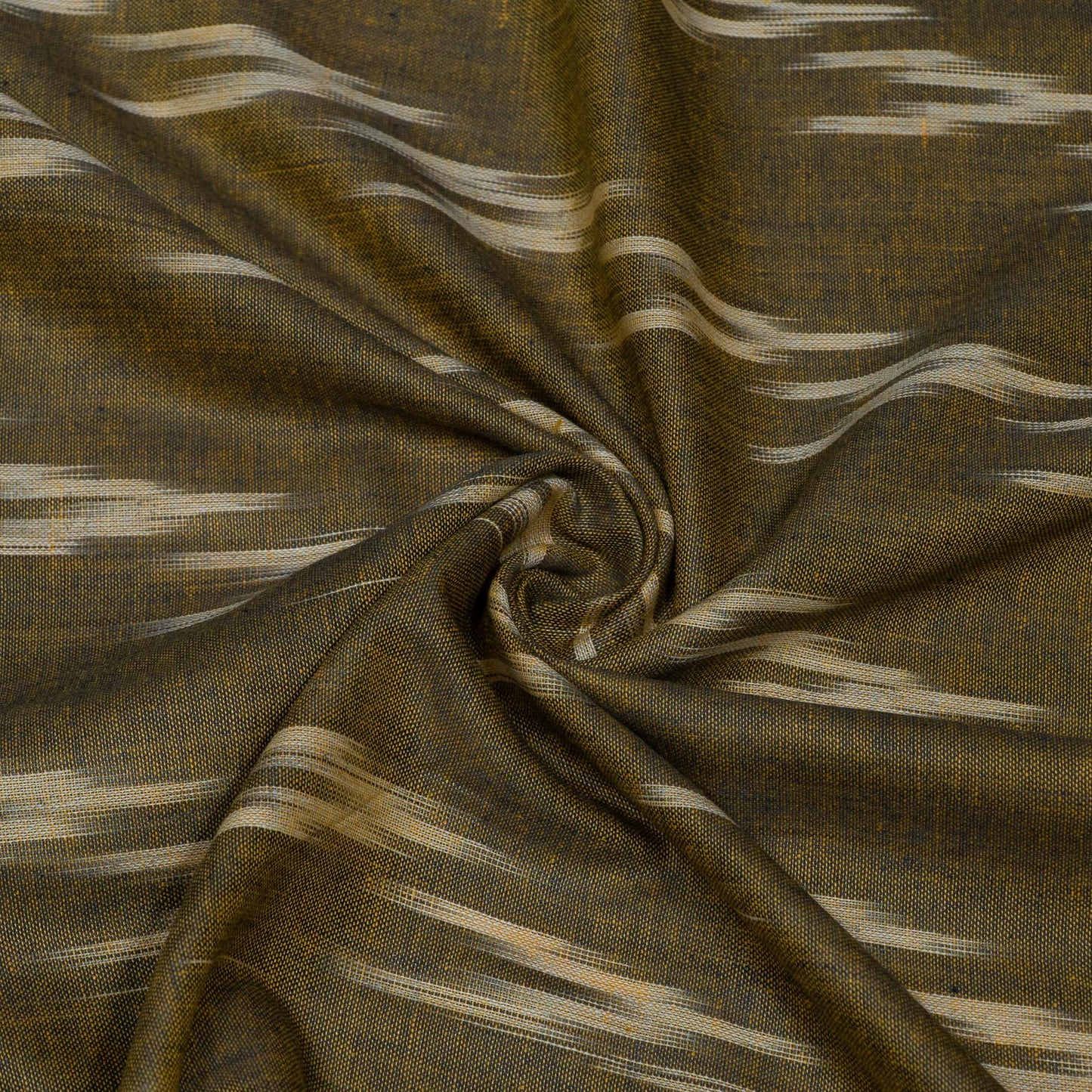 Green, Beige Cotton Handloom Ikat Fabric for Dresses | Width: 44"