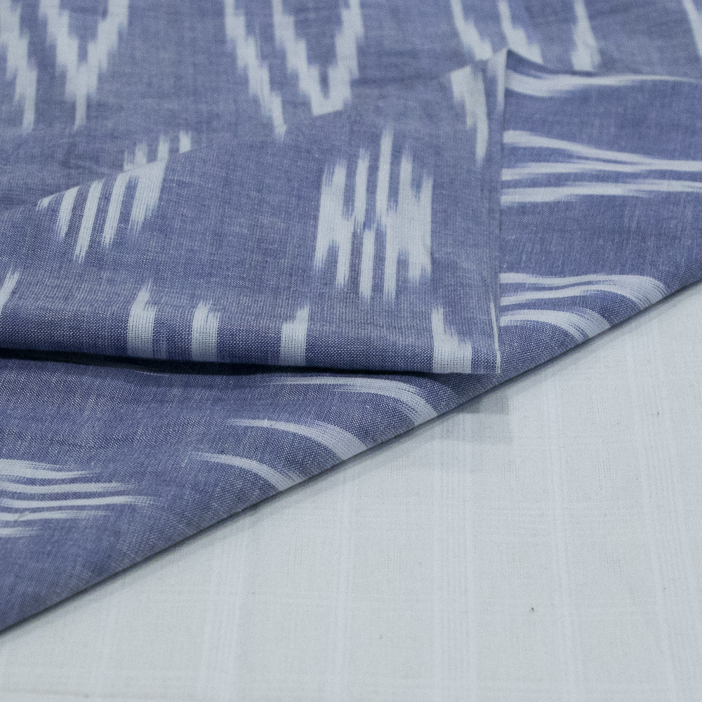 Blue & White Soft Finish Cotton Handloom Woven Ikat (Sku: I-461)