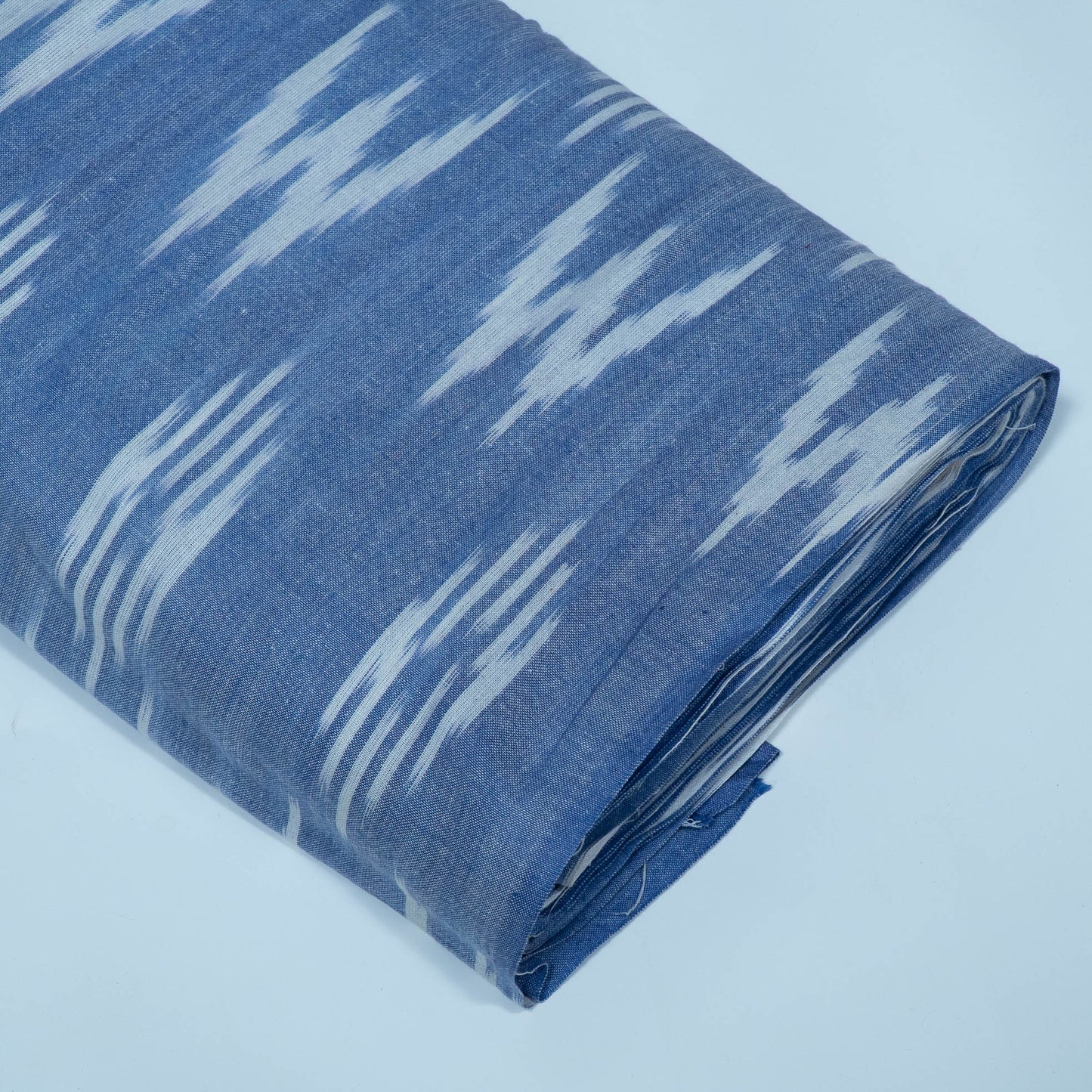 Blue & White Soft Finish Cotton Handloom Woven Ikat Fabric for Dress Material | Width: 44"