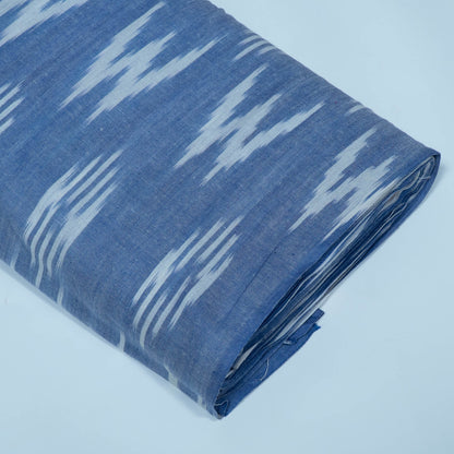 Blue & White Soft Finish Cotton Handloom Woven Ikat Fabric for Dress Material | Width: 44"