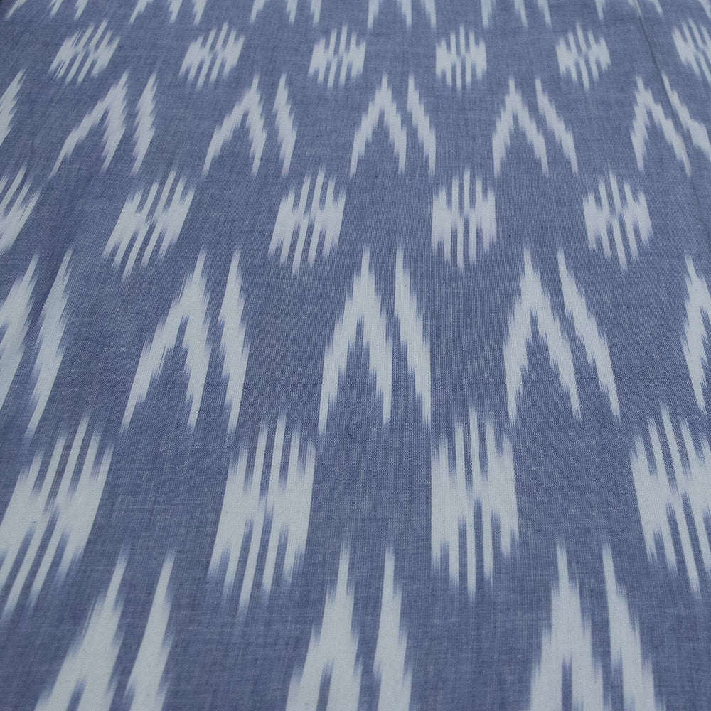 Blue & White Soft Finish Cotton Handloom Woven Ikat (Sku: I-461)