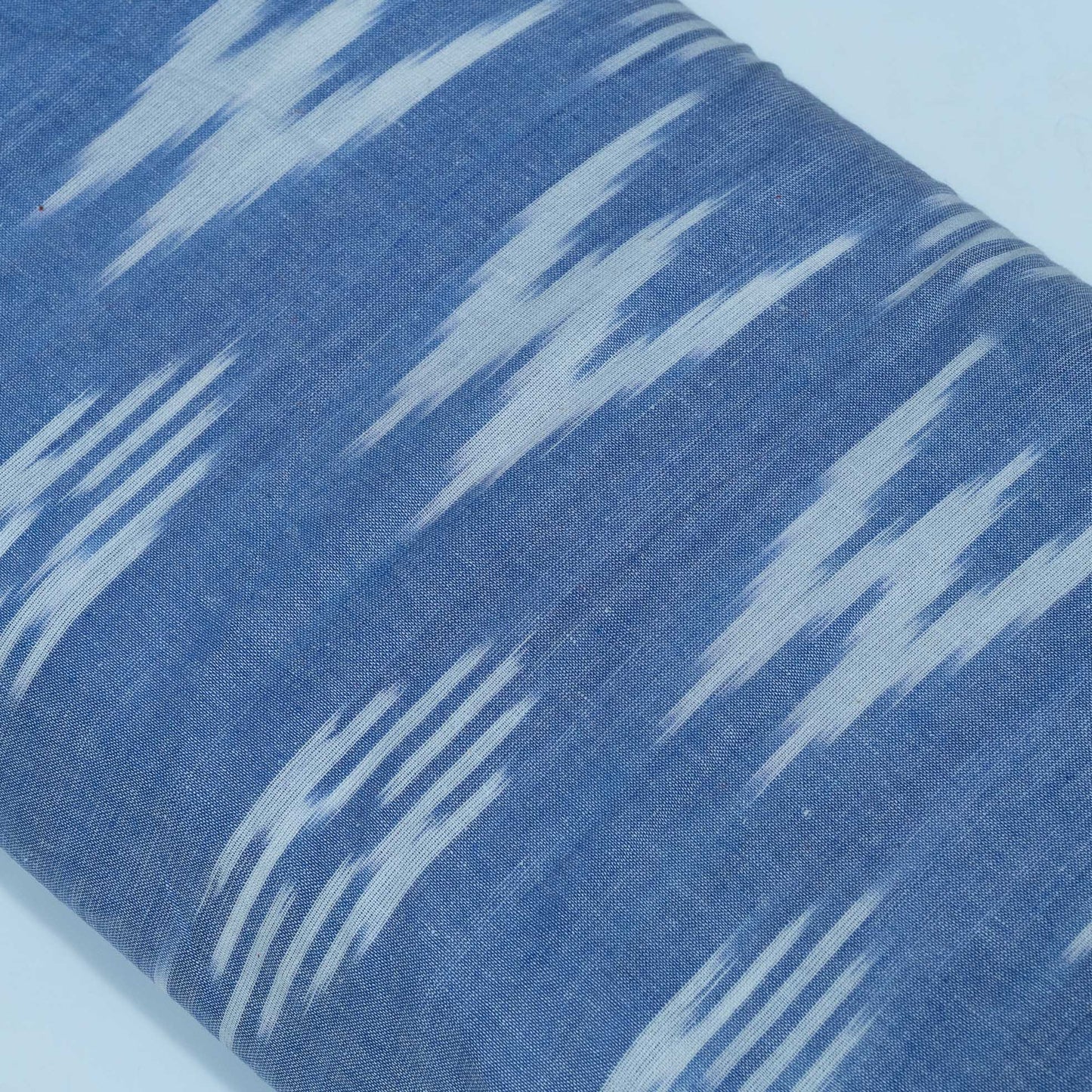 Blue & White Soft Finish Cotton Handloom Woven Ikat Fabric for Dress Material | Width: 44"