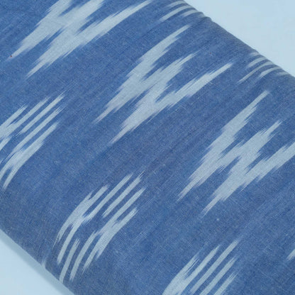 Blue & White Soft Finish Cotton Handloom Woven Ikat Fabric for Dress Material | Width: 44"