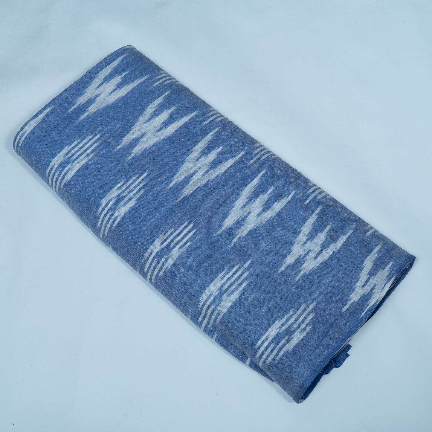 Blue & White Soft Finish Cotton Handloom Woven Ikat Fabric for Dress Material | Width: 44"