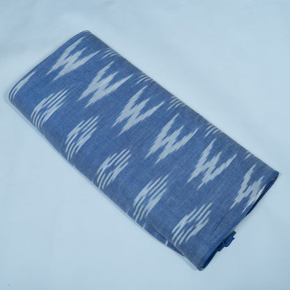 Blue & White Soft Finish Cotton Handloom Woven Ikat Fabric for Dress Material | Width: 44"