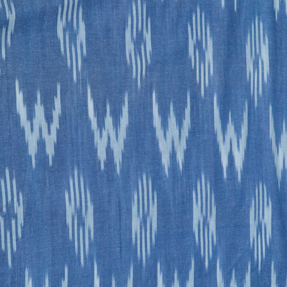 Blue & White Soft Finish Cotton Handloom Woven Ikat Fabric for Dress Material | Width: 44"