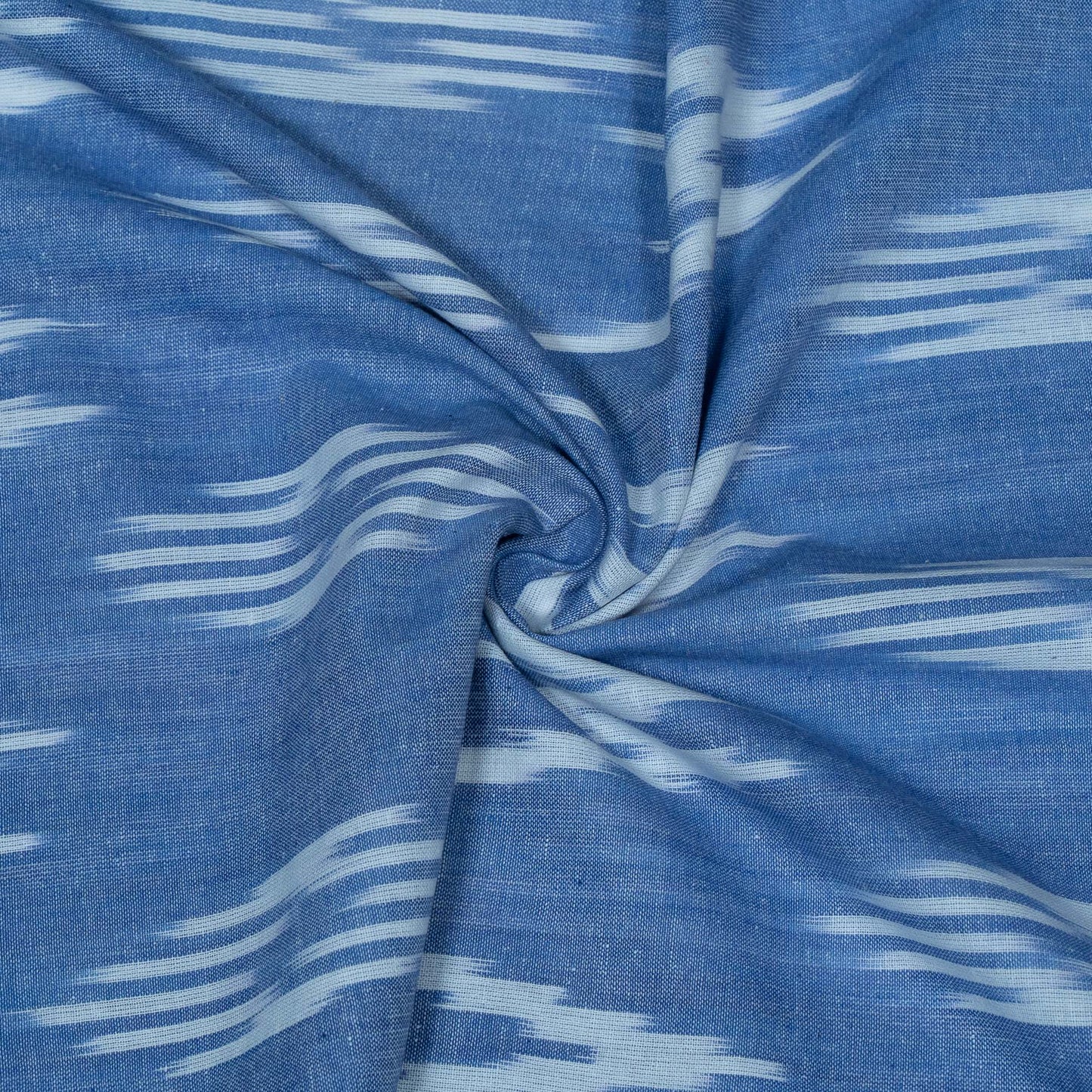 Blue & White Soft Finish Cotton Handloom Woven Ikat Fabric for Dress Material | Width: 44"
