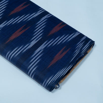 Blue & Brown Design Cotton Ikat Fabric for Dress Material | Width: 44"