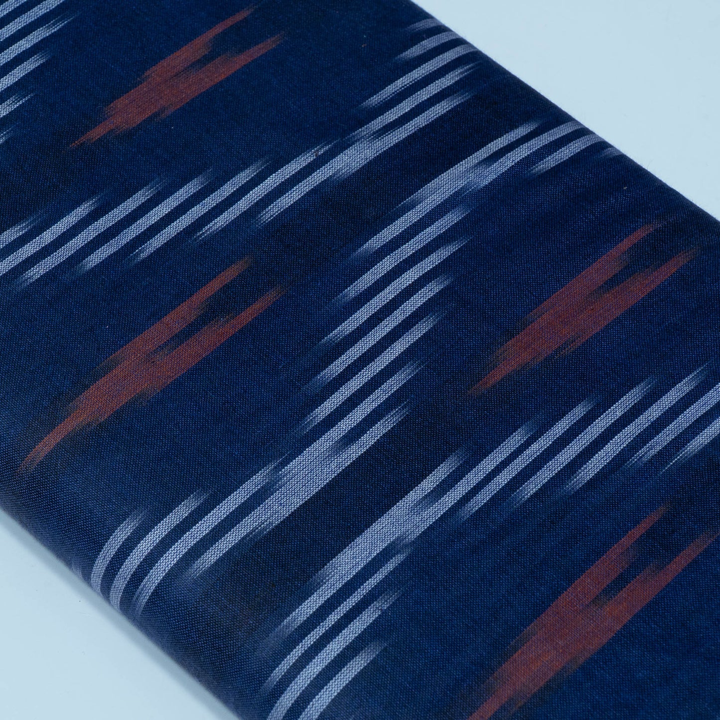 Blue & Brown Design Cotton Ikat Fabric for Dress Material | Width: 44"
