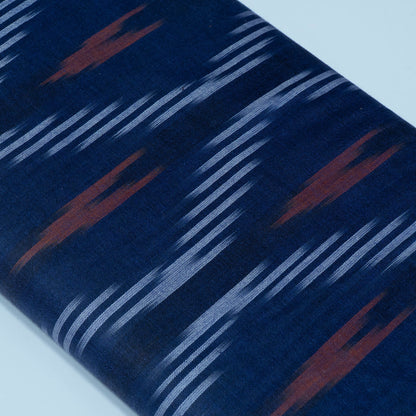 Blue & Brown Design Cotton Ikat Fabric for Dress Material | Width: 44"