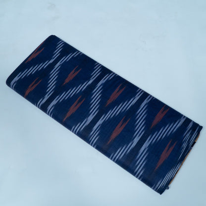 Blue & Brown Design Cotton Ikat Fabric for Dress Material | Width: 44"