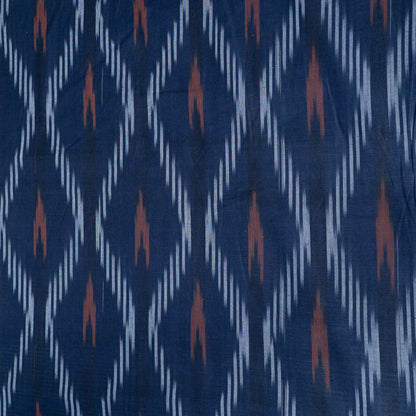 Blue & Brown Design Cotton Ikat Fabric for Dress Material | Width: 44"
