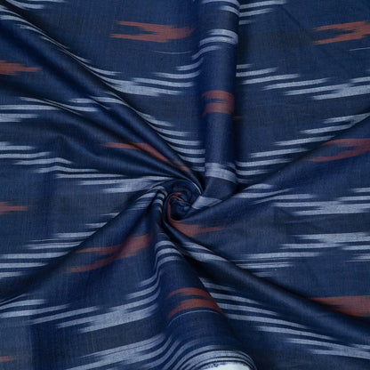 Blue & Brown Design Cotton Ikat Fabric for Dress Material | Width: 44"