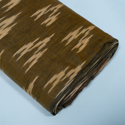 Brown, White Cotton Handloom Ikat Fabric for Dresses | Width: 44"