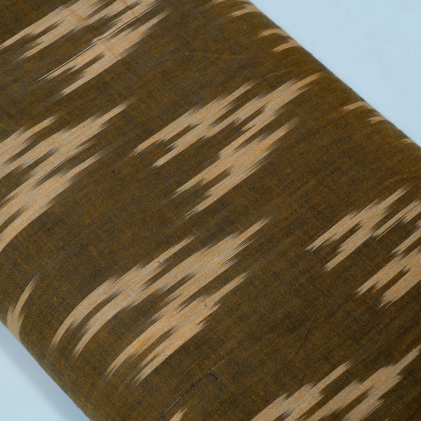 Brown, White Cotton Handloom Ikat Fabric for Dresses | Width: 44"