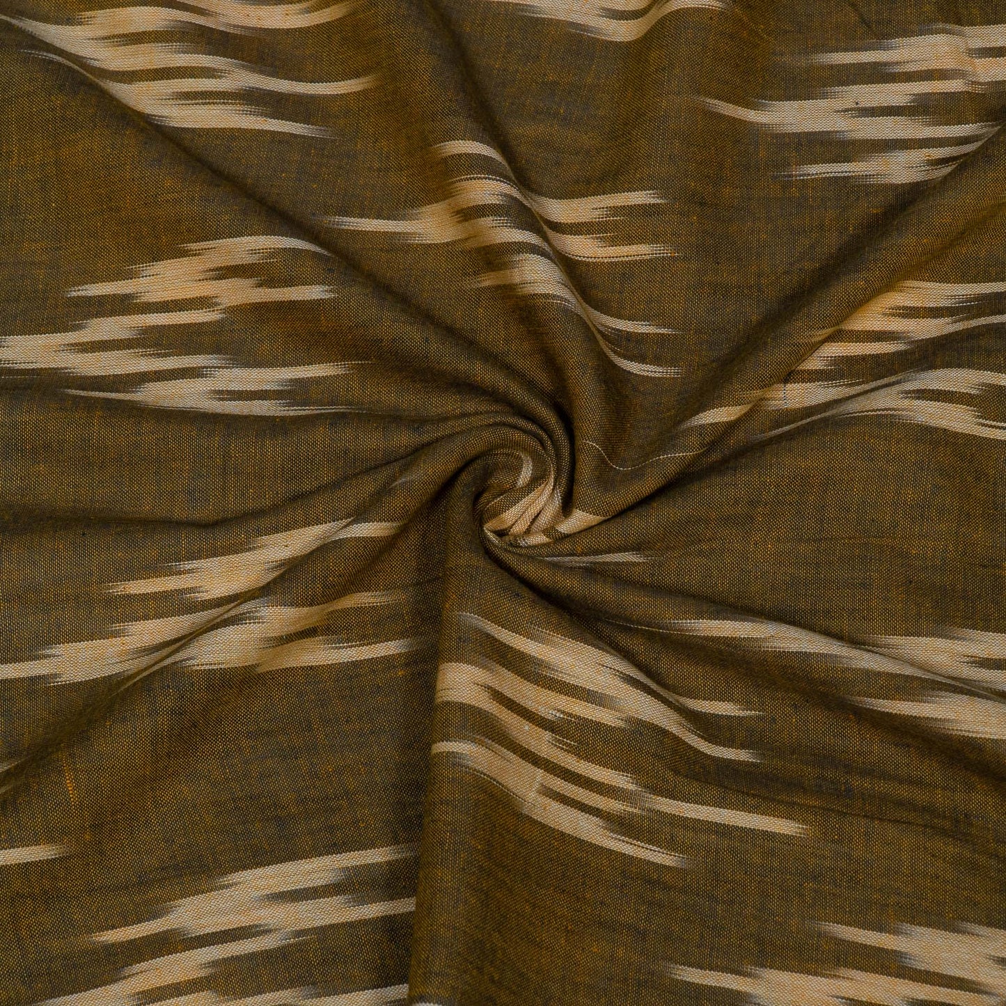 Brown, White Cotton Handloom Ikat Fabric for Dresses | Width: 44"
