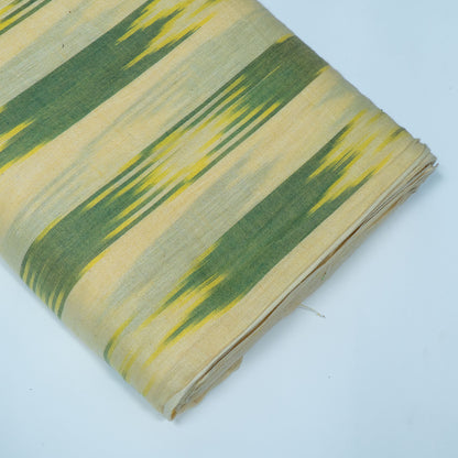 Off White And Green Stripe Cotton Handloom Ikat Fabric for Dresses | Width: 44"