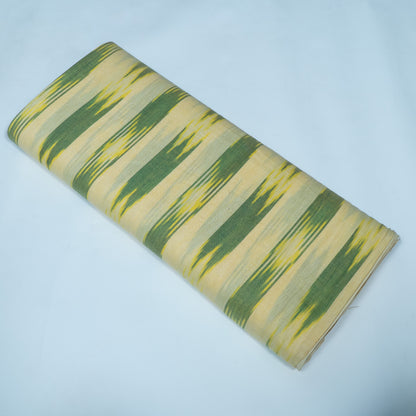 Off White And Green Stripe Cotton Handloom Ikat Fabric for Dresses | Width: 44"