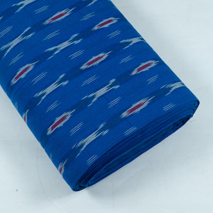 Blue, Red & White Cotton Handloom Ikat Fabric for Dresses | Width: 44"