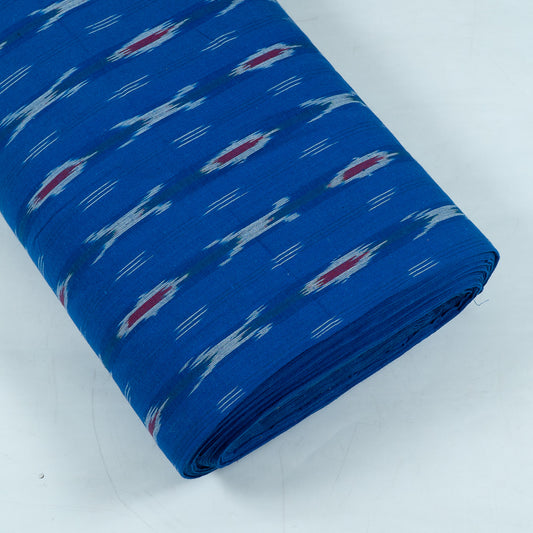 Blue, Red & White Cotton Handloom Ikat Fabric for Dresses | Width: 44"