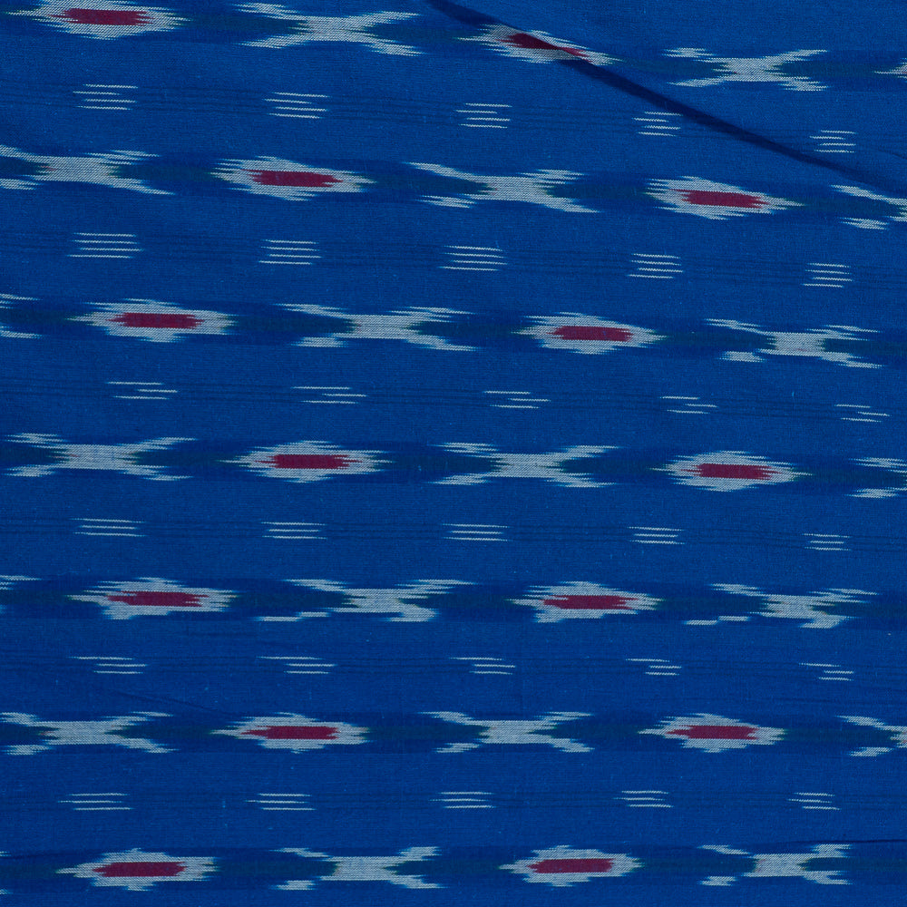 Blue, Red & White Cotton Handloom Ikat Fabric for Dresses | Width: 44"
