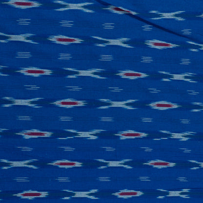 Blue, Red & White Cotton Handloom Ikat Fabric for Dresses | Width: 44"