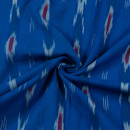 Blue, Red & White Cotton Handloom Ikat Fabric for Dresses | Width: 44"