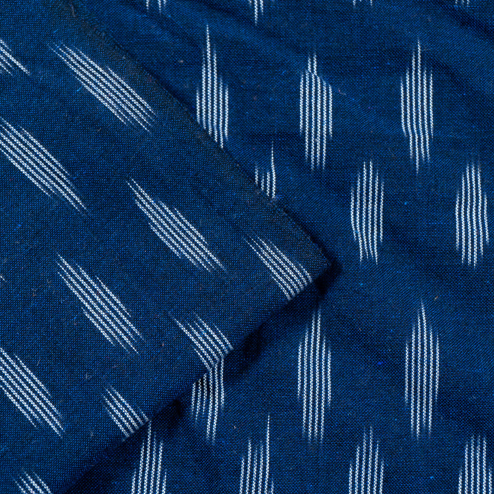 Dark Blue & White Cotton Handloom Ikat (Sku: I-775)