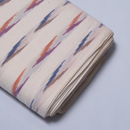 White, Multicolor Cotton Handloom Ikat Fabric for Dresses | Width: 44"