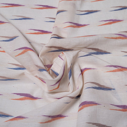 White, Multicolor Cotton Handloom Ikat Fabric for Dresses | Width: 44"