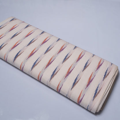 White, Multicolor Cotton Handloom Ikat Fabric for Dresses | Width: 44"