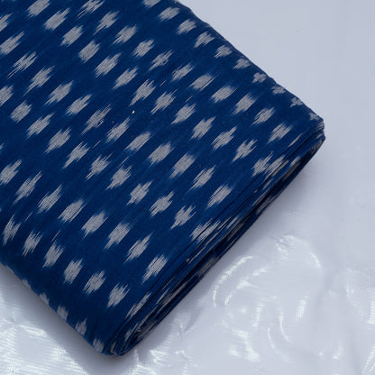Blue & White Cotton Handloom Ikat Fabric for Dresses | Width: 44"